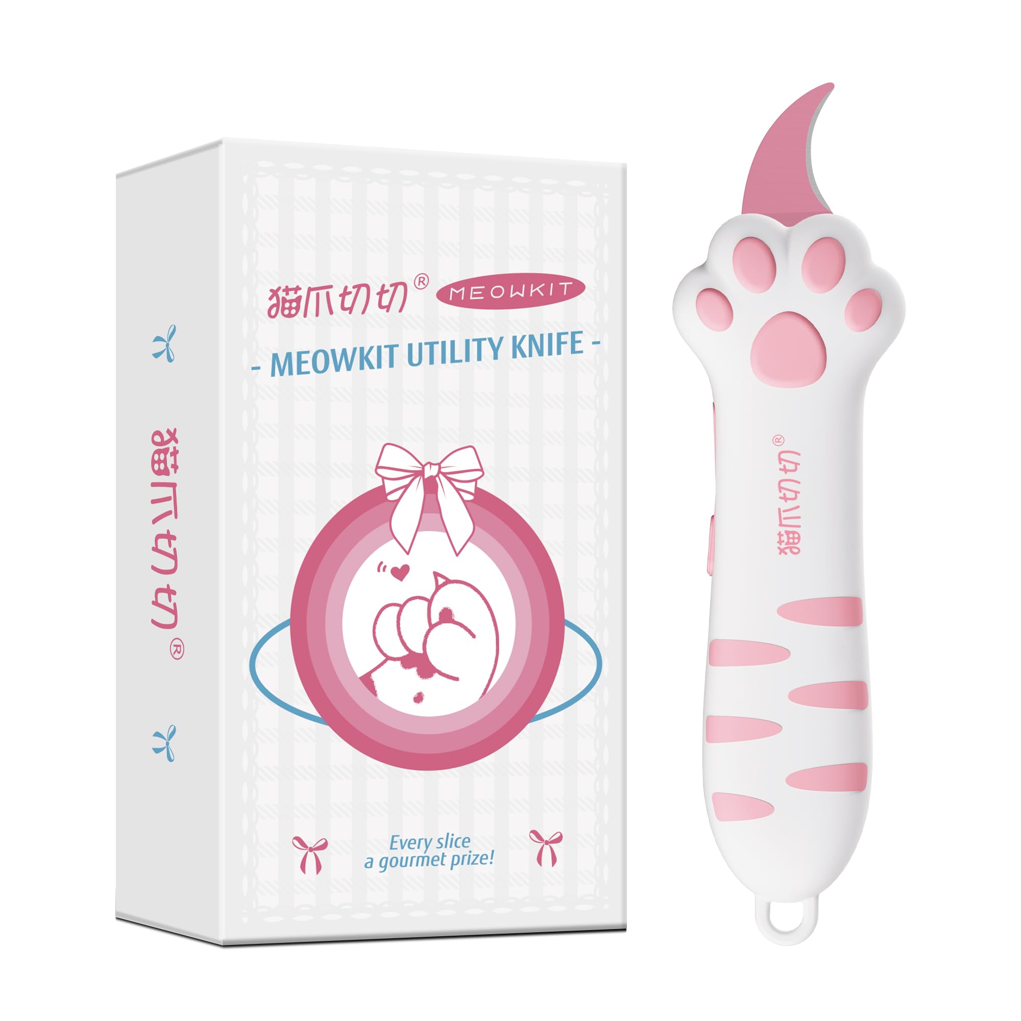 MEOWKIT cat paw box cutter pink handle close-up for secure grip