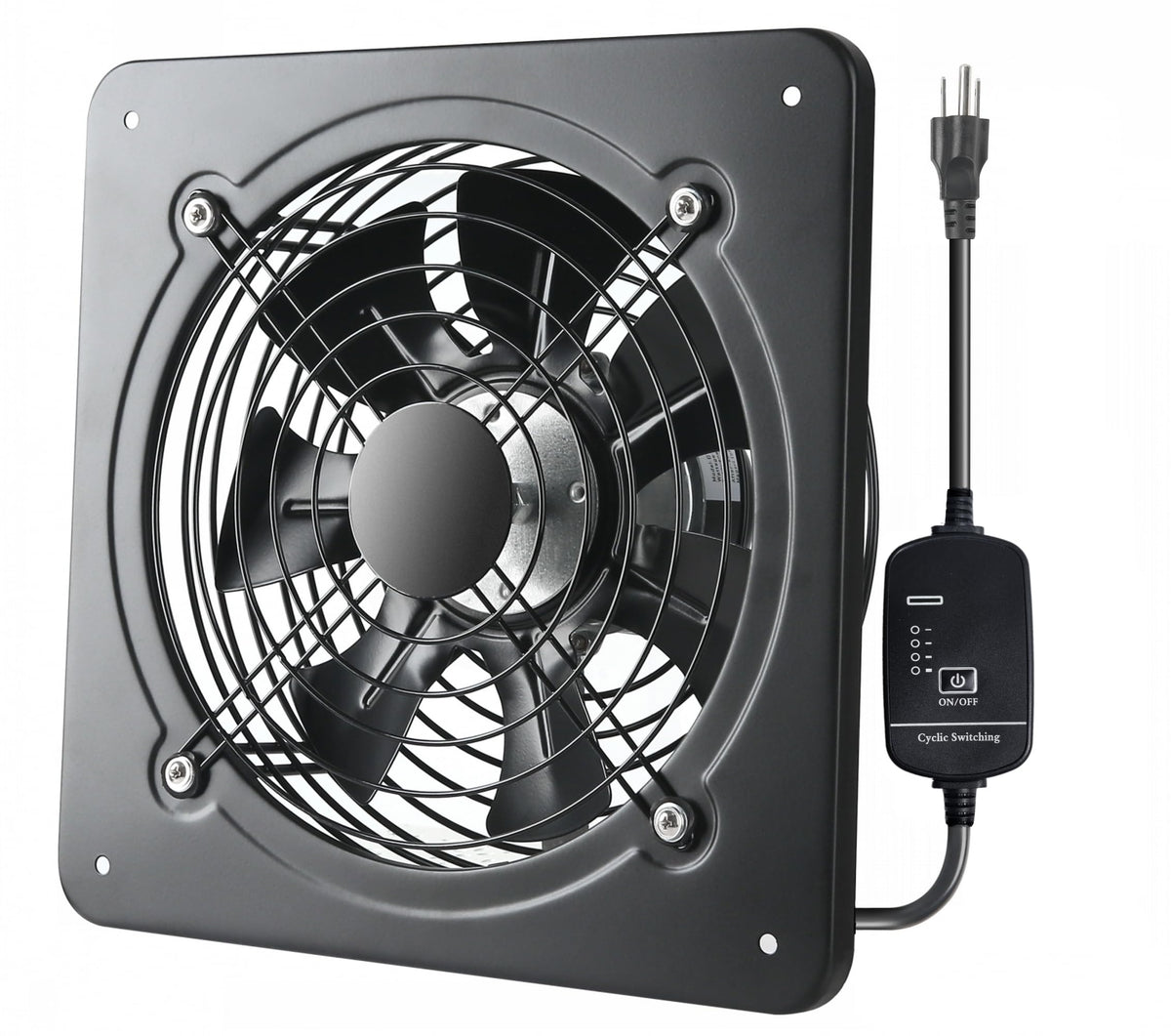 MEOZRI 12-inch window exhaust fan front view improving attic and garage air exchange