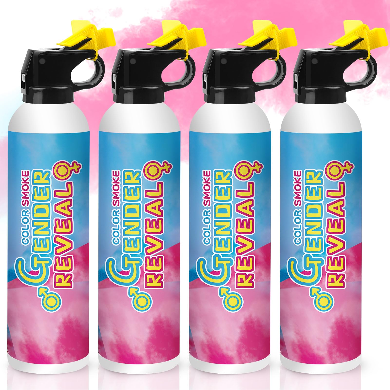 Merear gender-reveal pink extinguishers 4-pack ready for festive party decor.