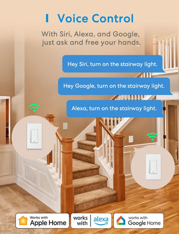 Meross 3 Way Switch timer feature enables automatic lights.