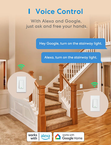Meross 4Pack 3Way Switch enables voice control with Siri, Alexa, Google.