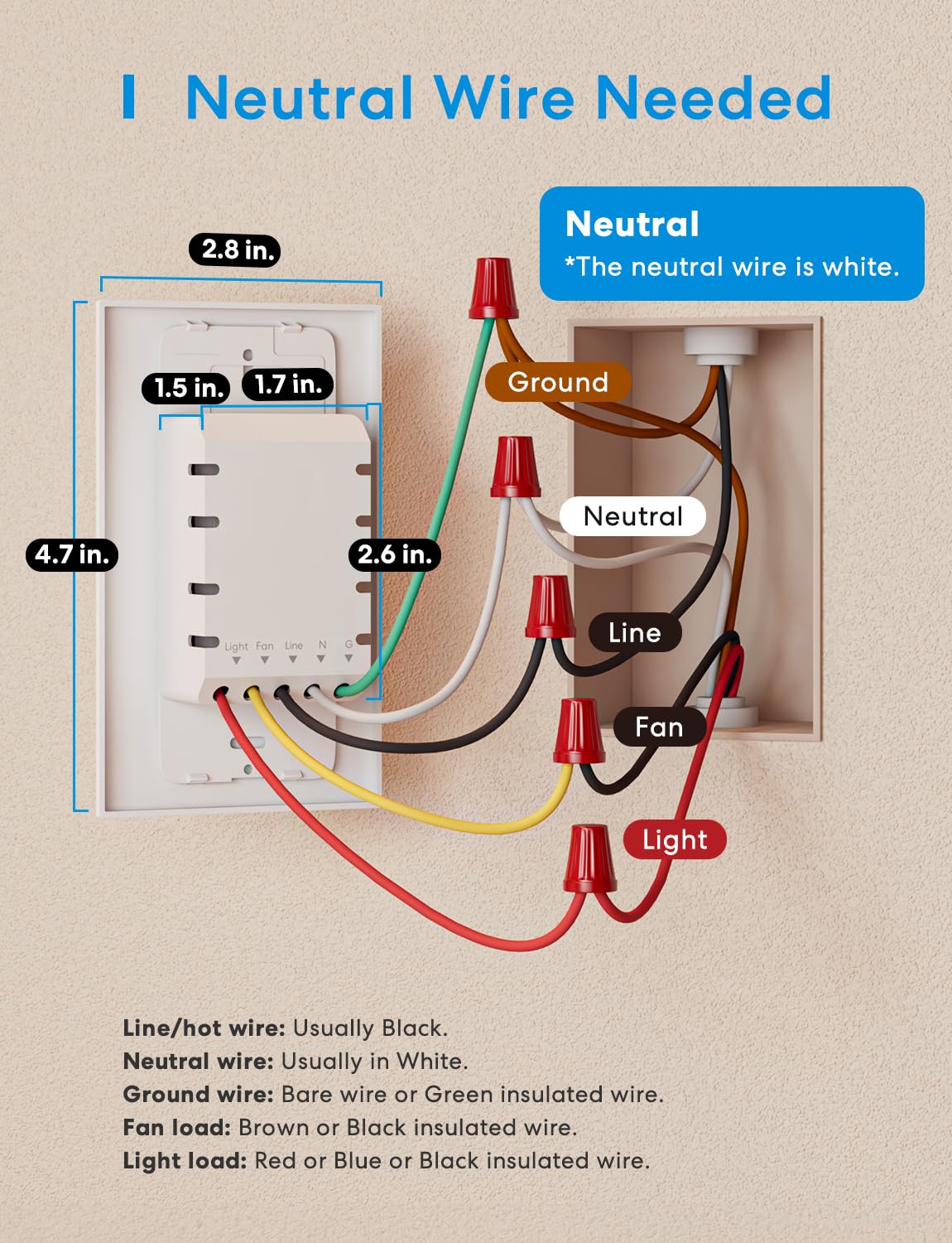 Meross dimmer light switch in action controlling fan and light