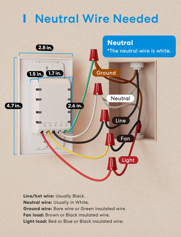 Meross dimmer light switch in action controlling fan and light