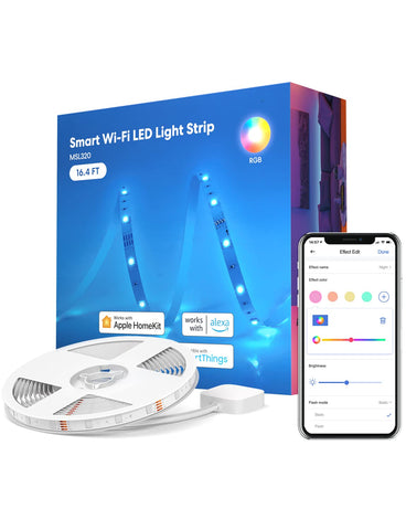 Meross smart LED strip unrolled for full-color RGB lighting in living spaces
