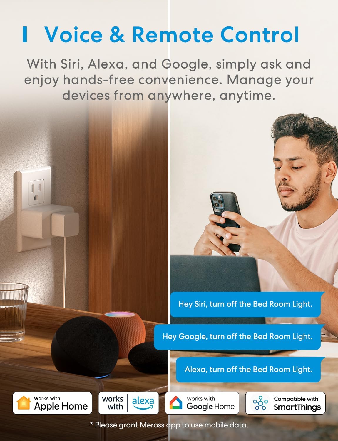 meross Smart Plug Mini 2-pack in outlet for multi-device setup
