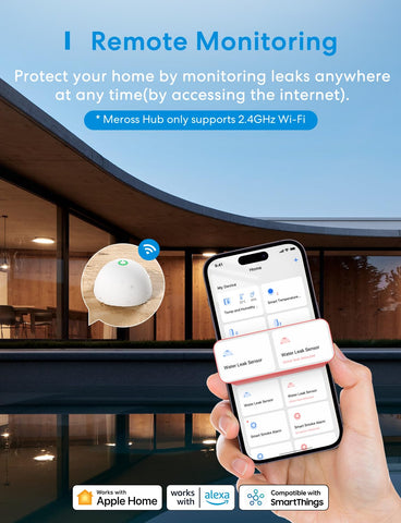 Meross app alerts keep you informed with real-time leak notifications.