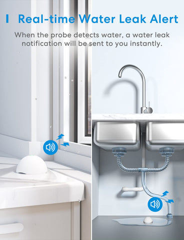 Meross IP67 waterproof sensor ensures reliable leak monitoring in damp environments.
