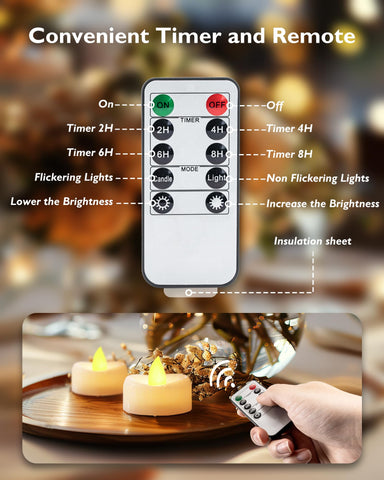 Merrynights remote control tea light with timer for flexible use.
