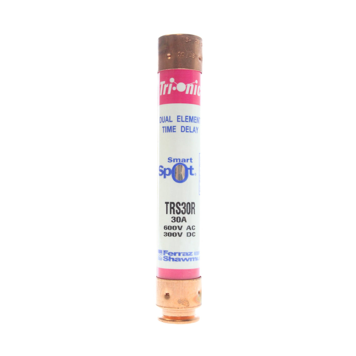 Mersen TRS30R fuse body shows compact 5x13/16 inch form factor for high voltage protection