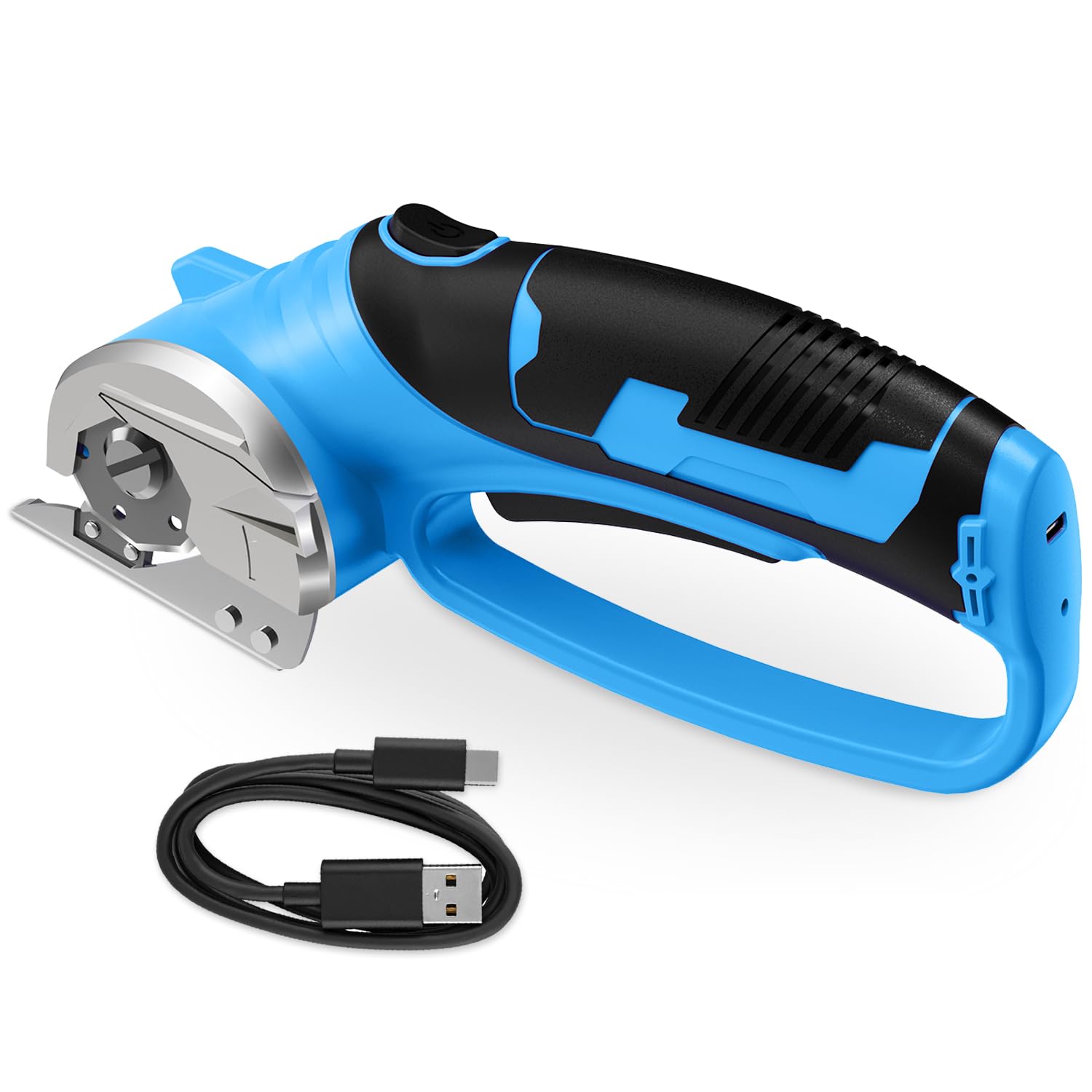 Mershca cordless electric scissors blue body shows compact, portable design for precise crafting.