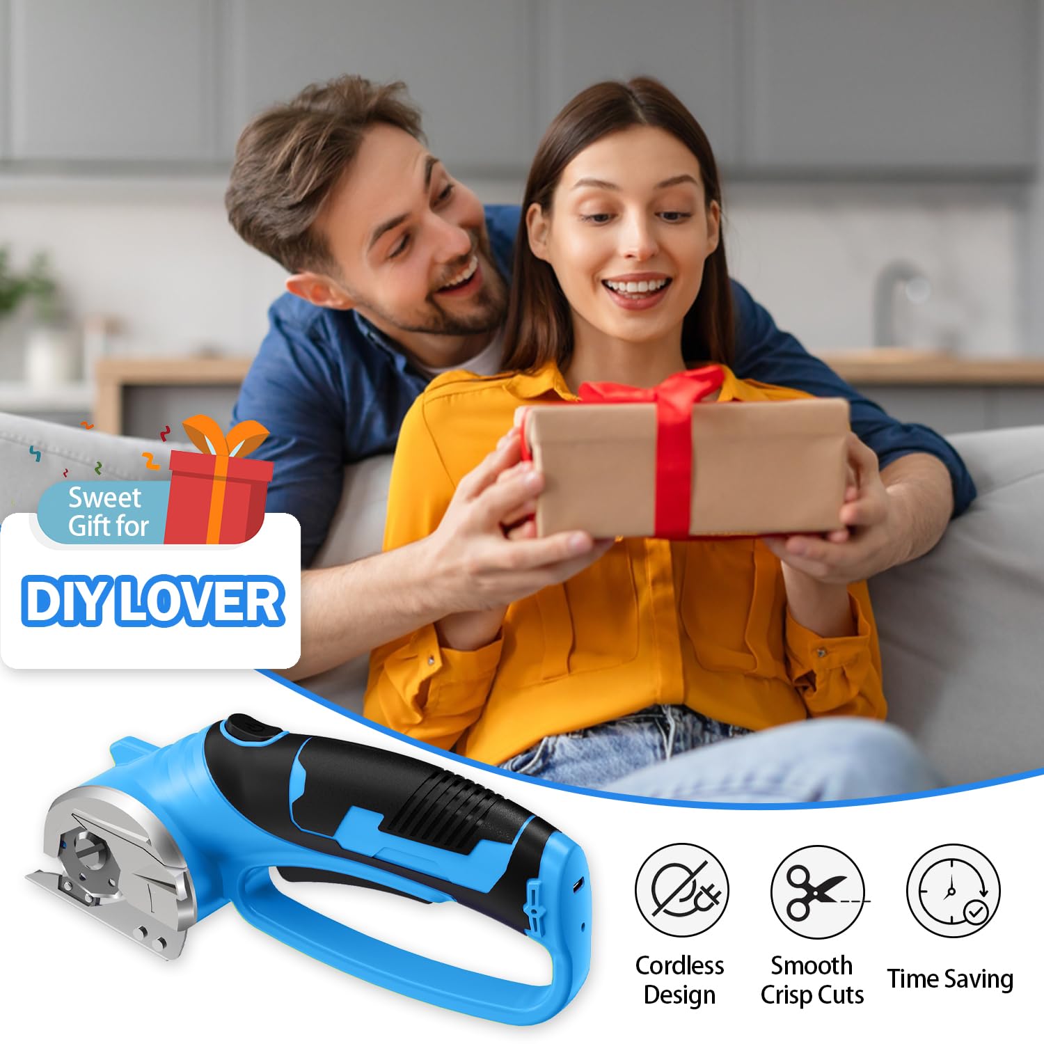 Mershca cordless electric scissors blue ergonomic handle reduces hand fatigue during long projects.
