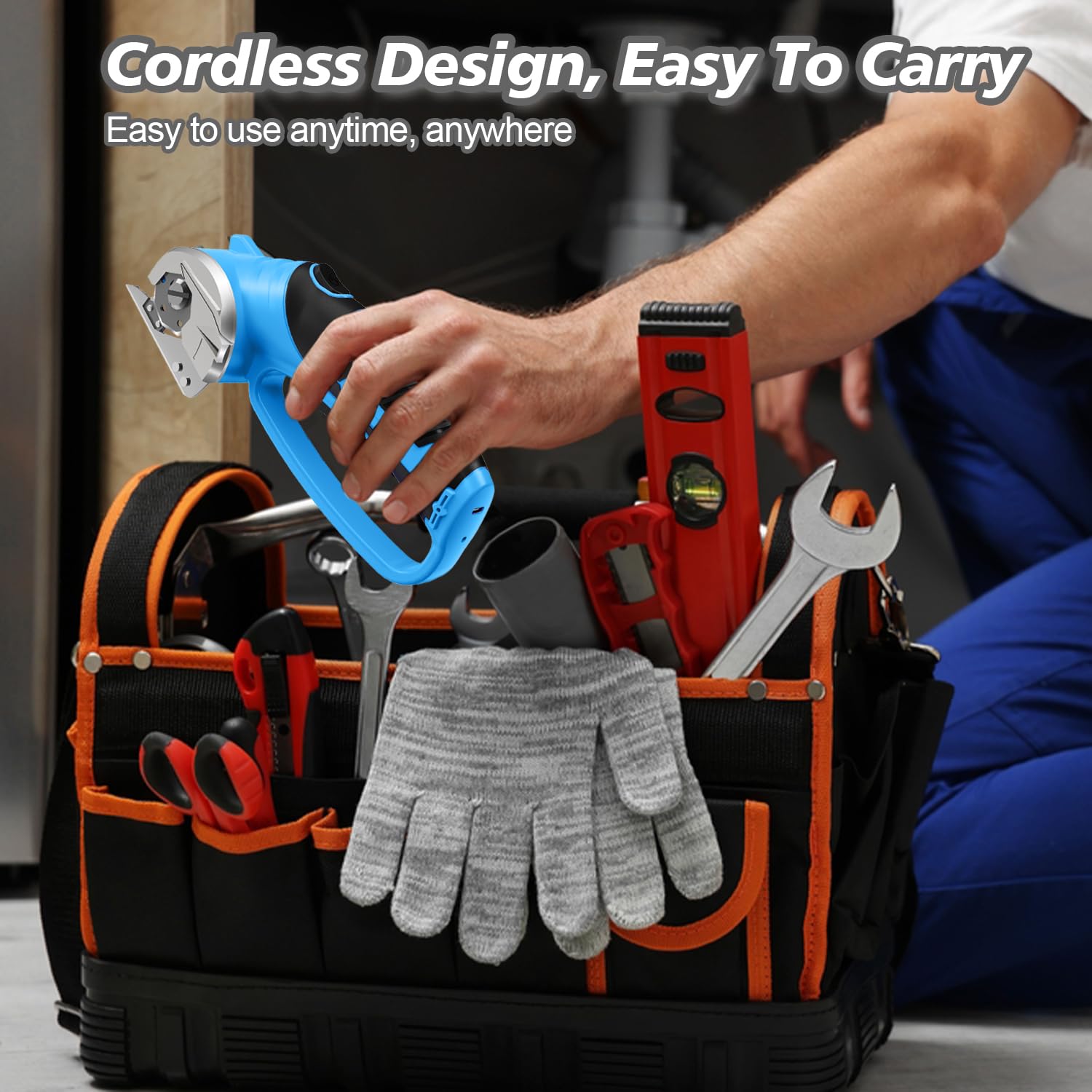 Mershca cordless electric scissors blue fabric cutting in action shows smooth performance.