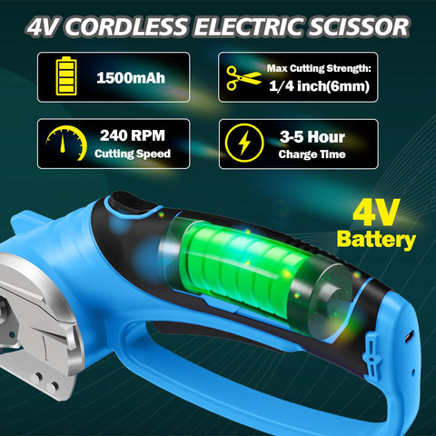 Mershca cordless electric scissors blue LED light improves visibility while trimming.