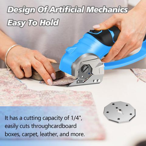 Mershca cordless electric scissors blue metal shield protects fingers during cuts.