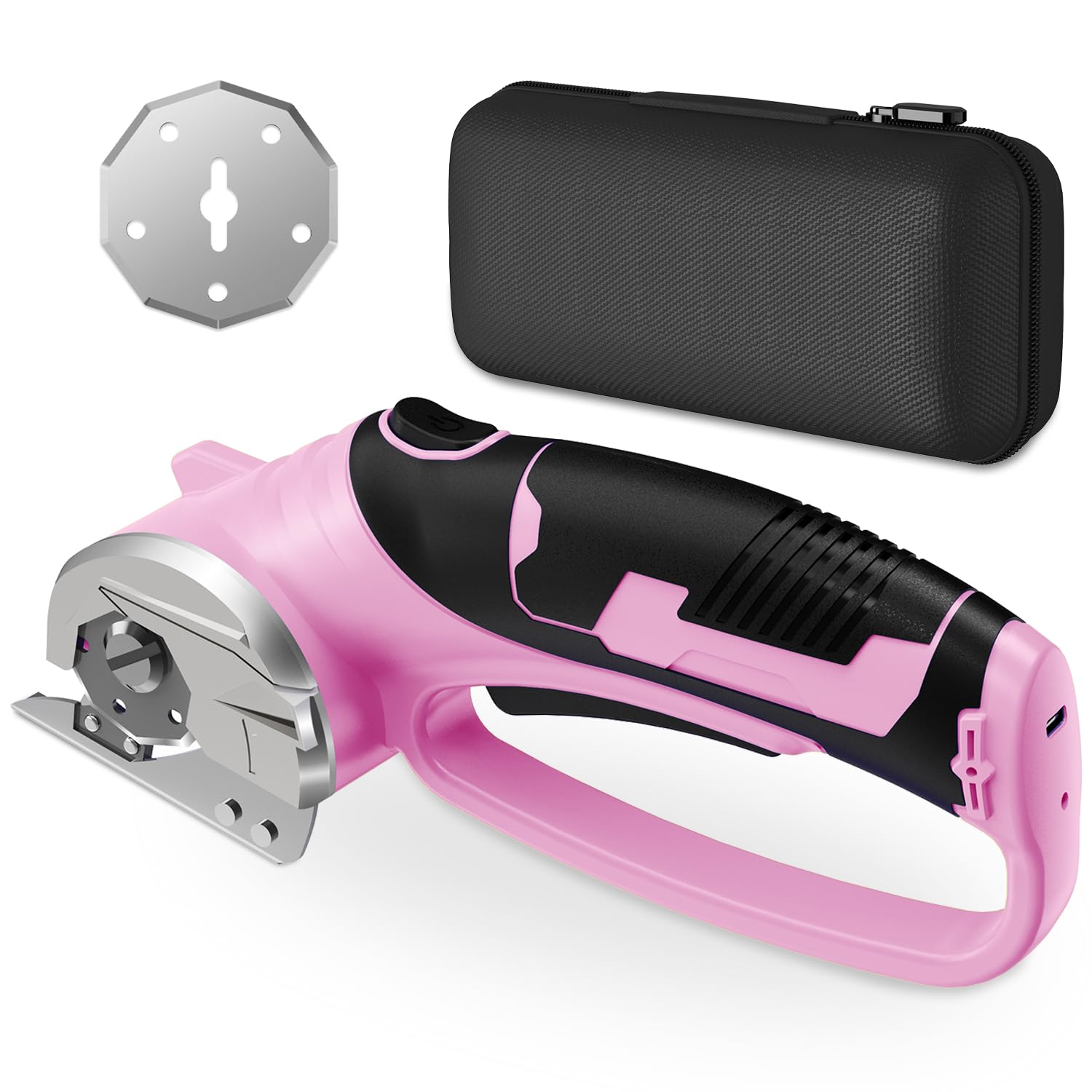 Mershca cordless electric scissors with compact storage box for organized crafting.