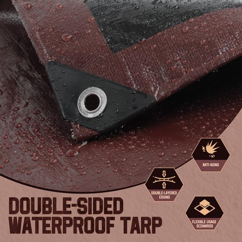 MERUYOO tarp features rust-proof grommets for secure fastening.