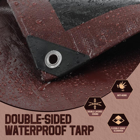MERUYOO tarp features rust-proof grommets for secure fastening.