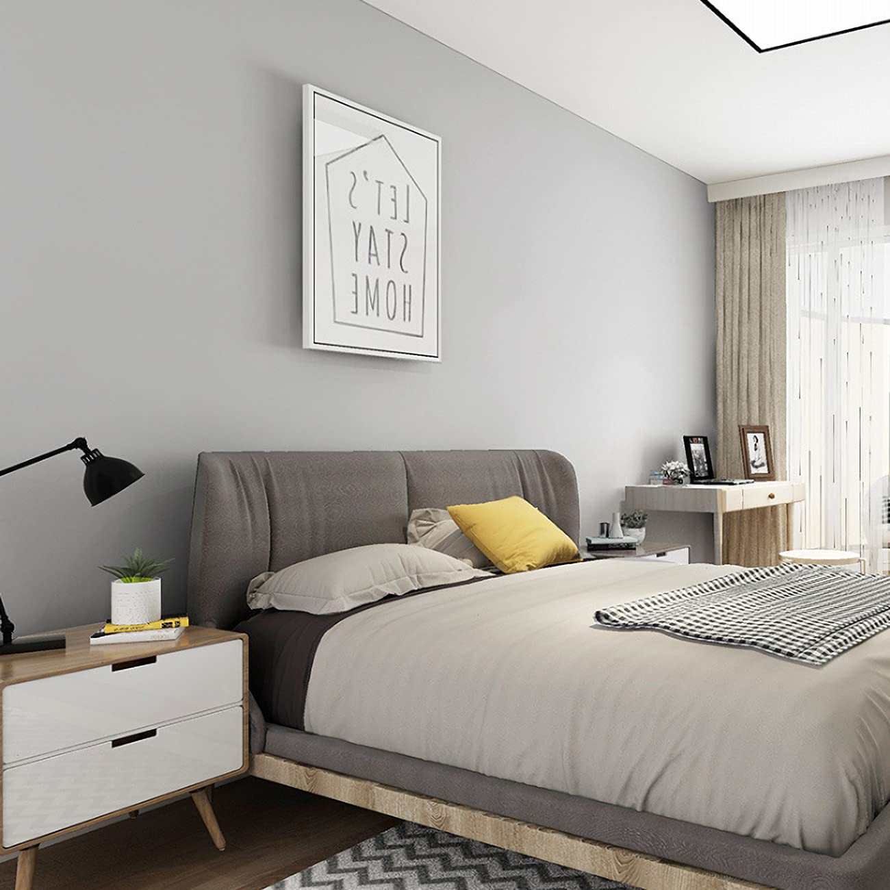 Mervercoy grey wallpaper on shelf with removable design