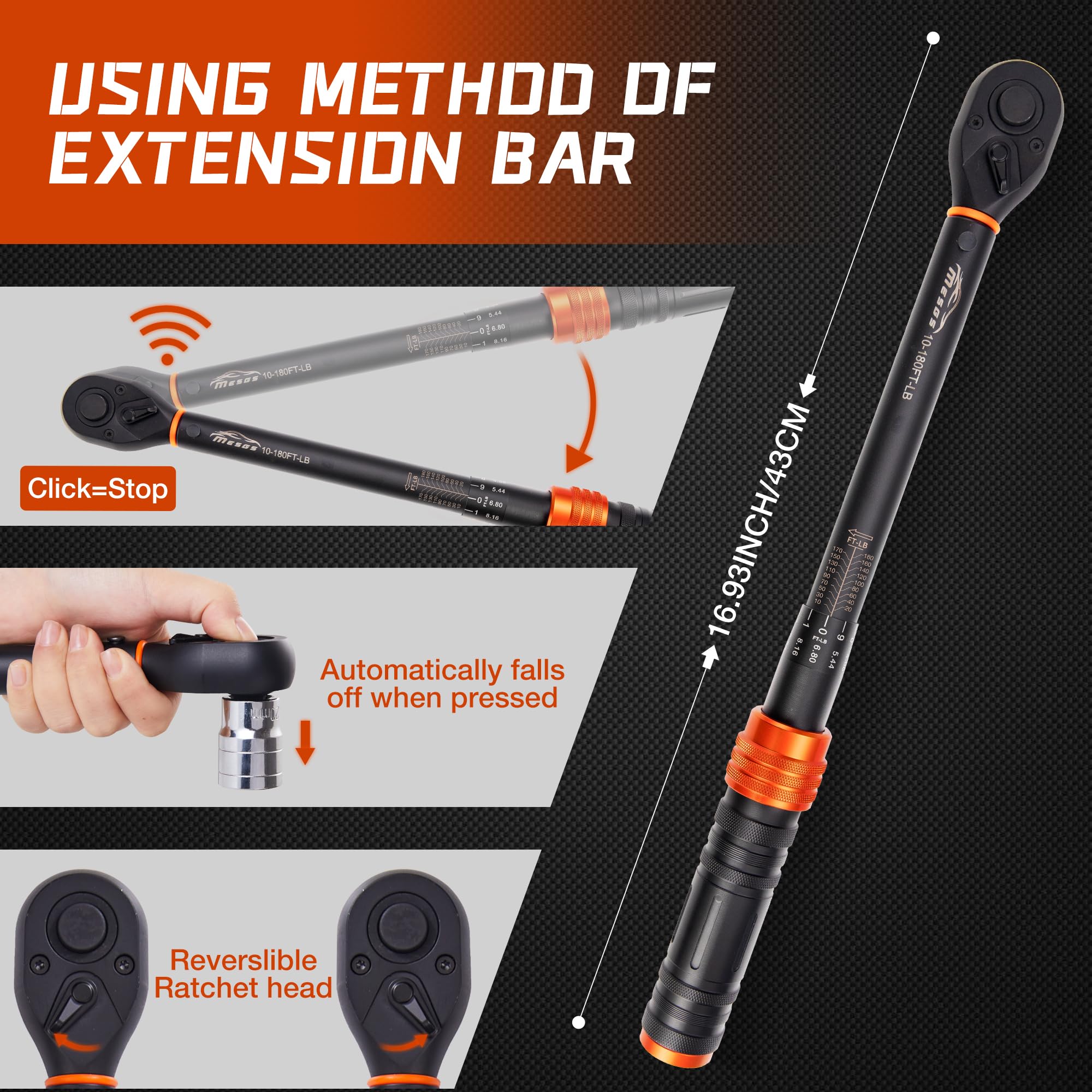 MESGS 72-tooth ratchet ensures smooth bi-directional turning.