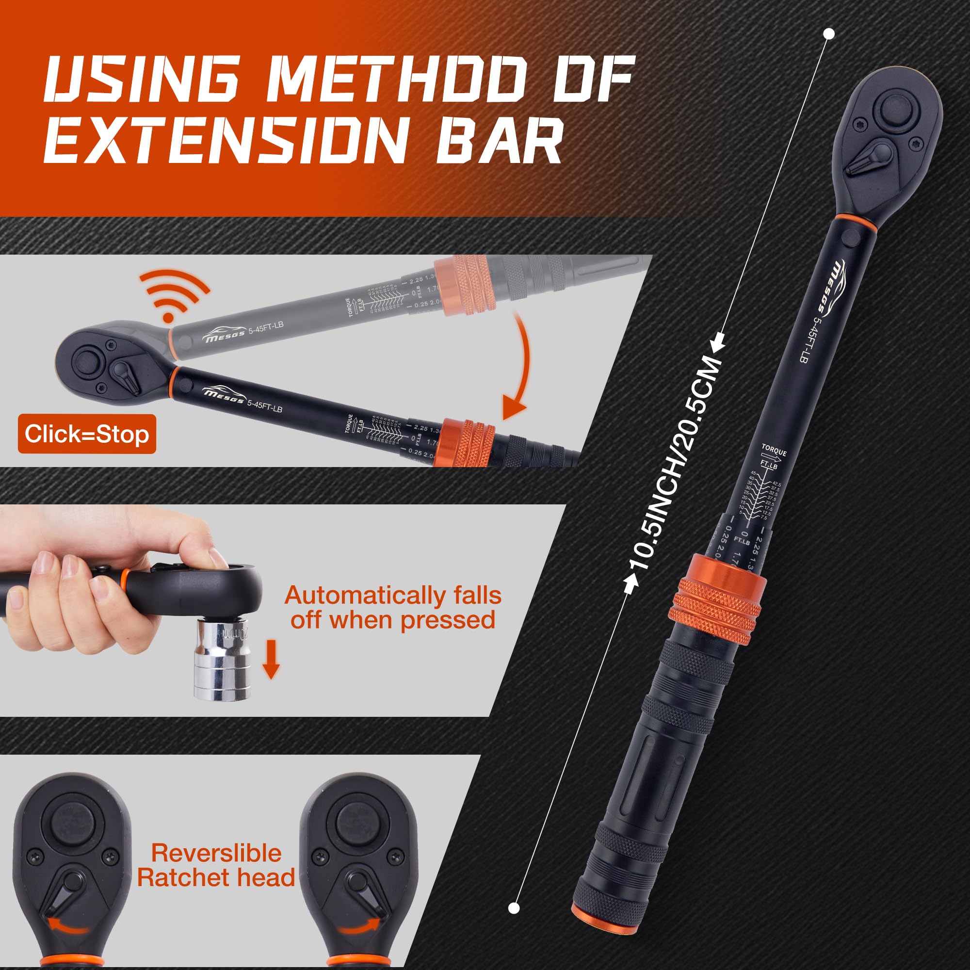 MESGS audible-click 45dB confirms torque without guesswork.