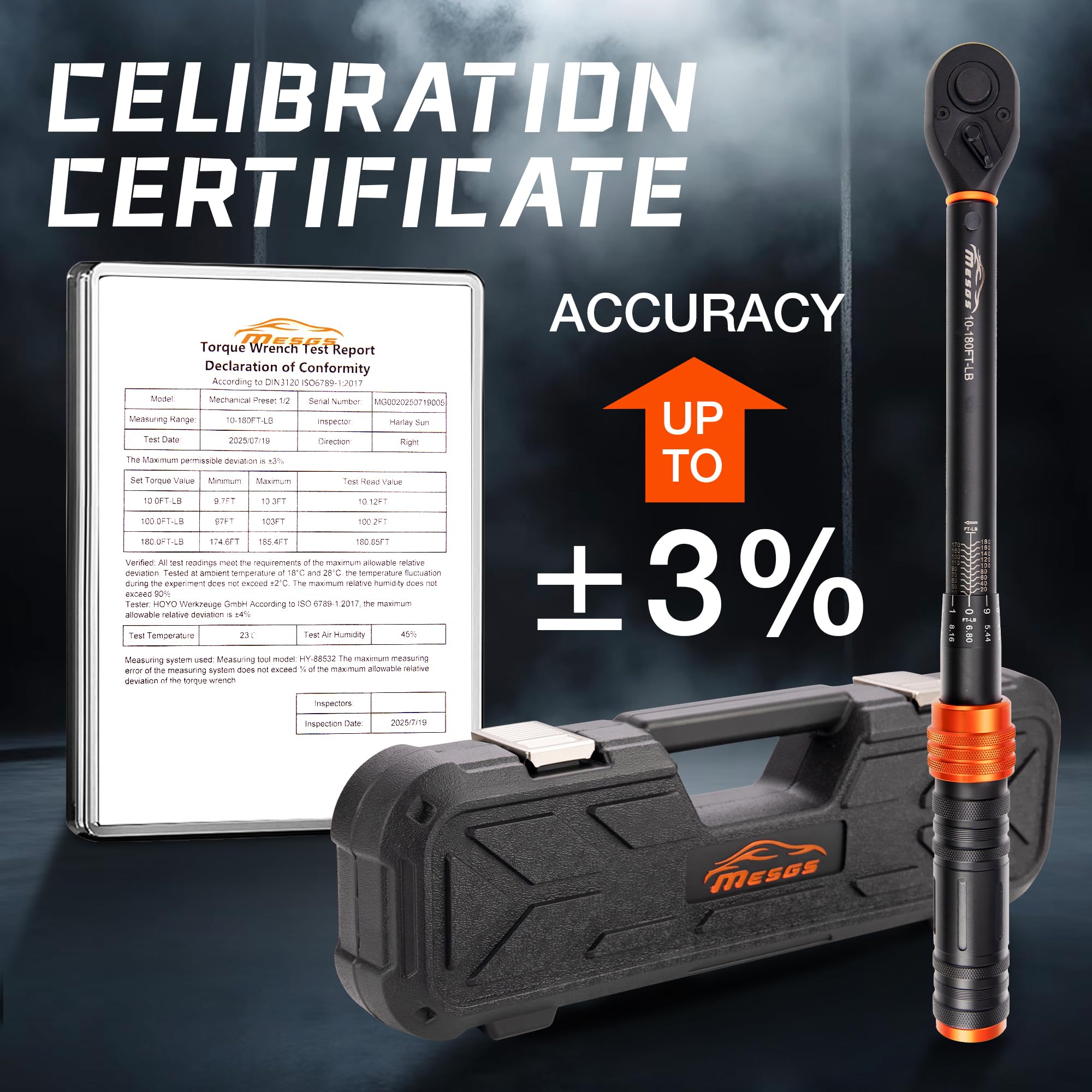MESGS torque wrench dual-scale readout in ft-lb and Nm for quick setup.