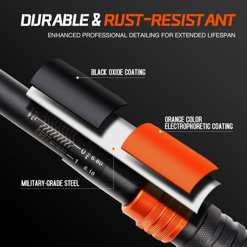 MESGS ergonomic handle with orange-black finish for secure grip.