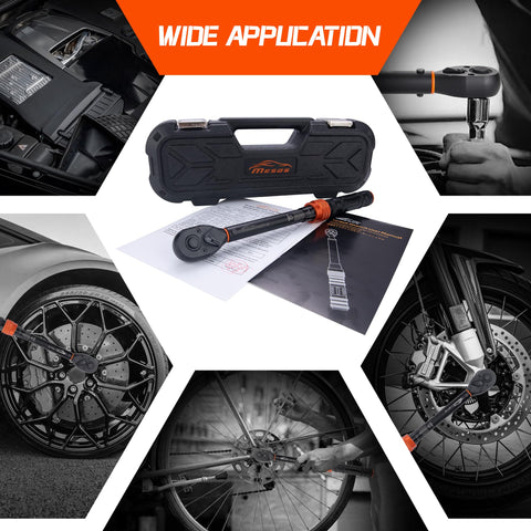 MESGS torque wrench suited for bikes, cars, and motorcycles across multiple vehicles.