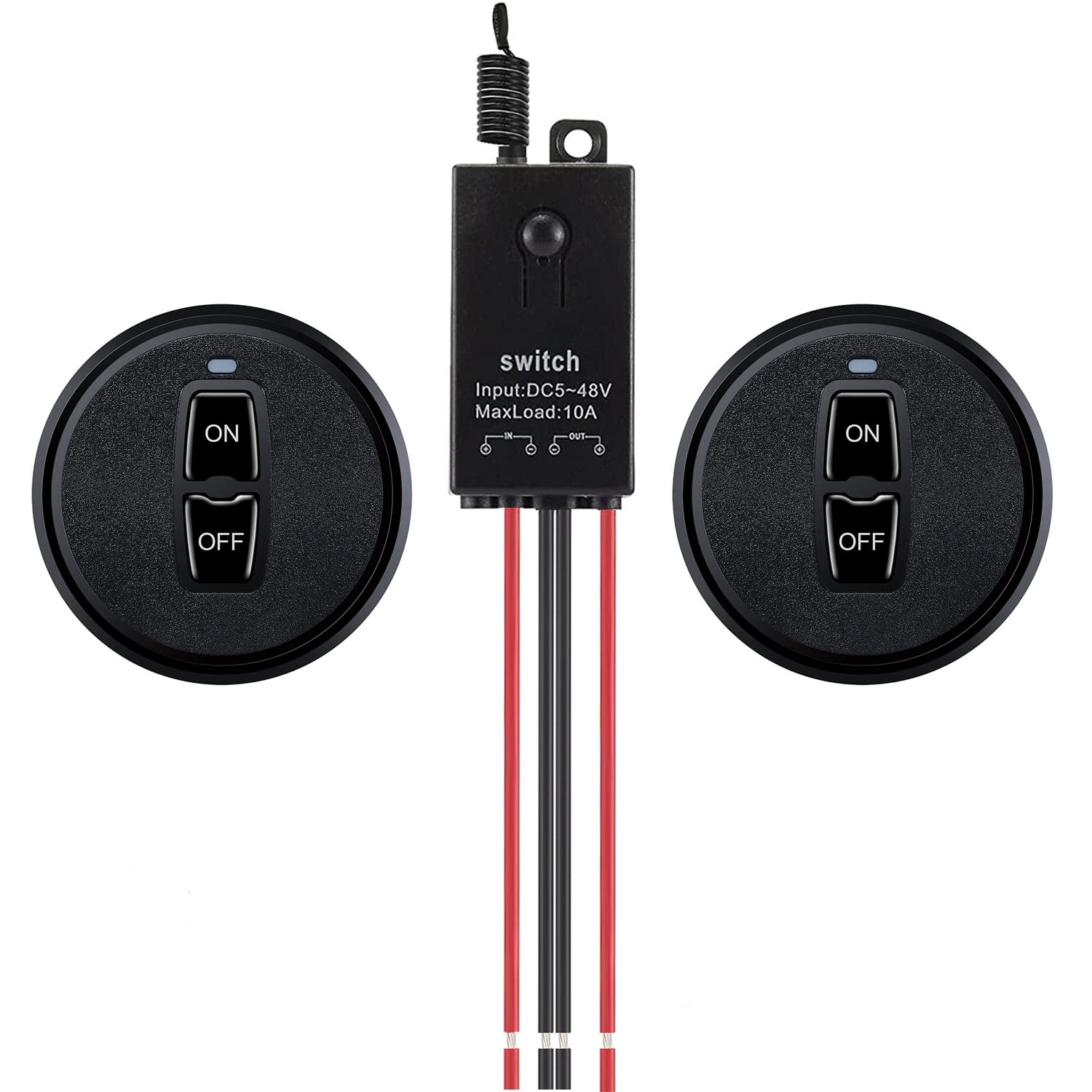 Meskliu 12V wireless remote switch front view for compact control.