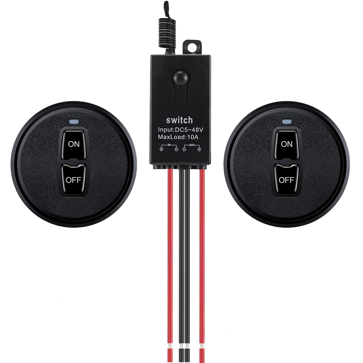Meskliu 12V wireless remote switch front view for compact control.