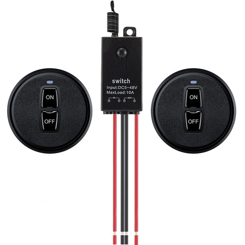 Meskliu 12V wireless remote switch front view for compact control.