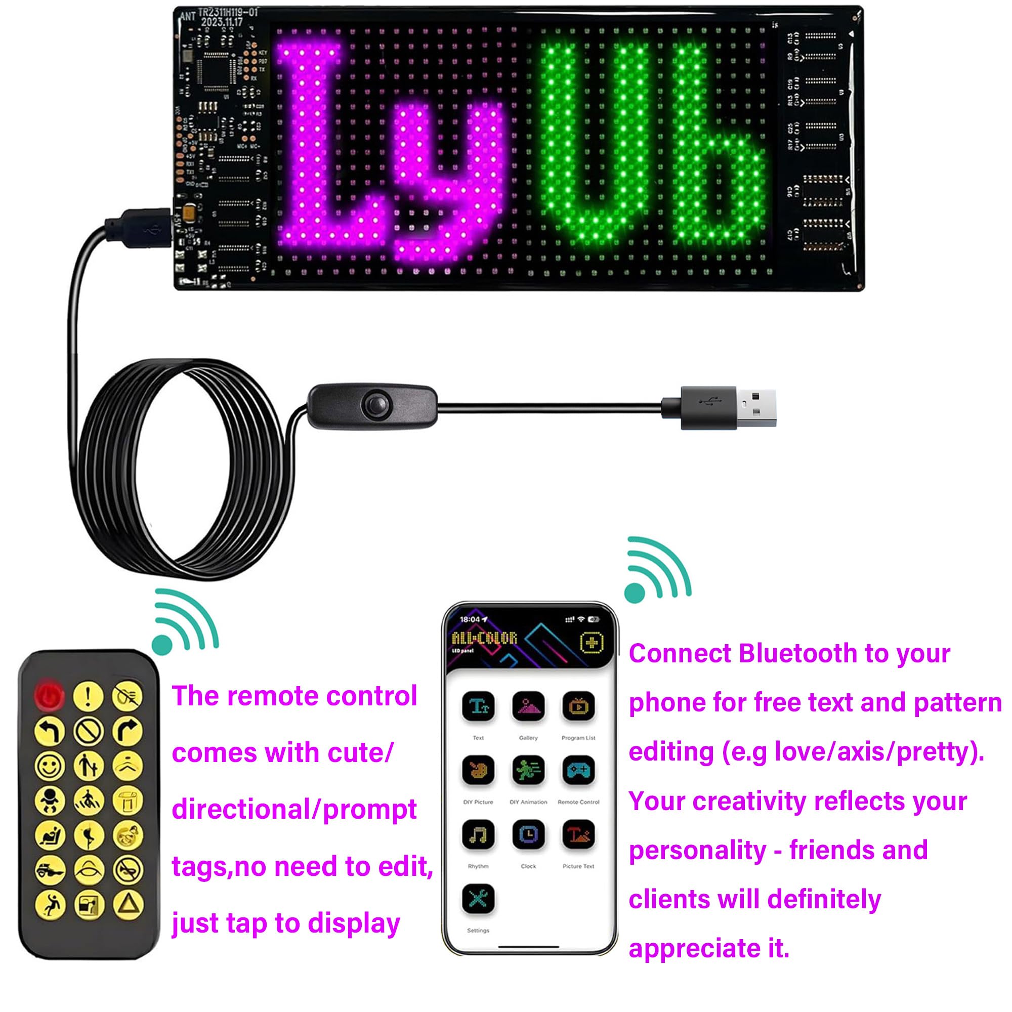Meskliu USB power cable provides easy, portable energy for on-the-go displays.