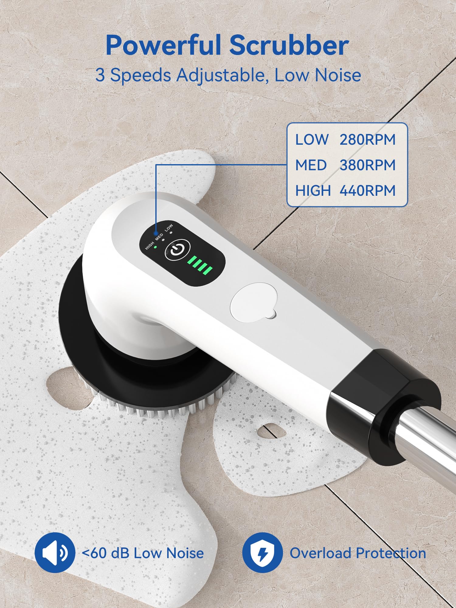 Mesqool extendable handle reaches high and low surfaces comfortably.