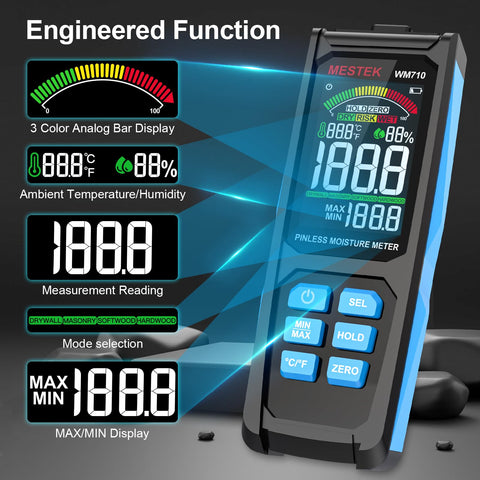 MESTEK water leak detector captures moisture on concrete and tiles for spot checks.