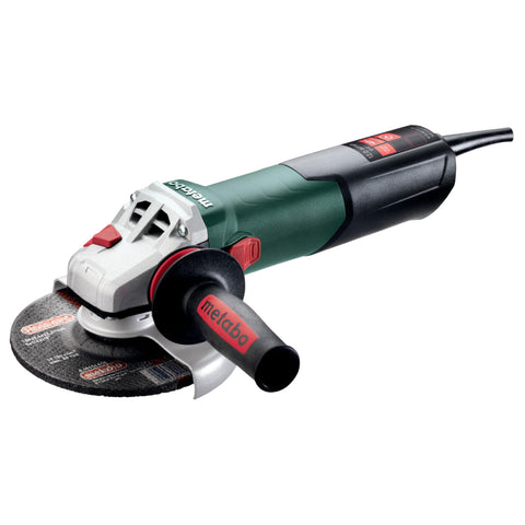 Metabo 6-inch angle grinder front view with tool-free guard for metal and masonry tasks