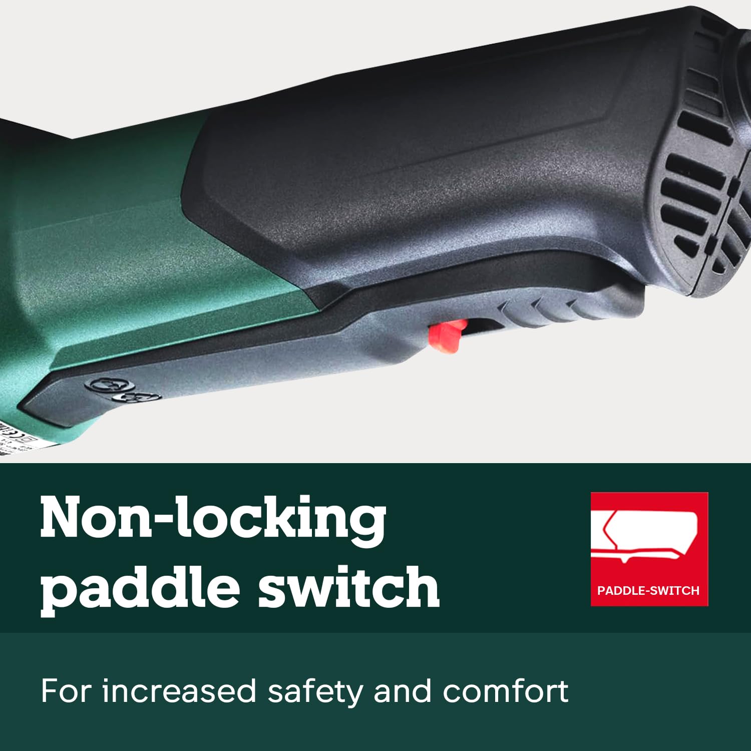 Metabo auto-stop carbon brushes protect the motor from wear.