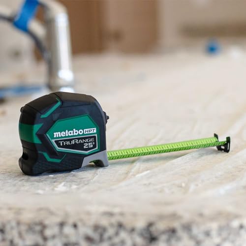 Metabo HPT measuring tape with a vivid green blade for quick readability