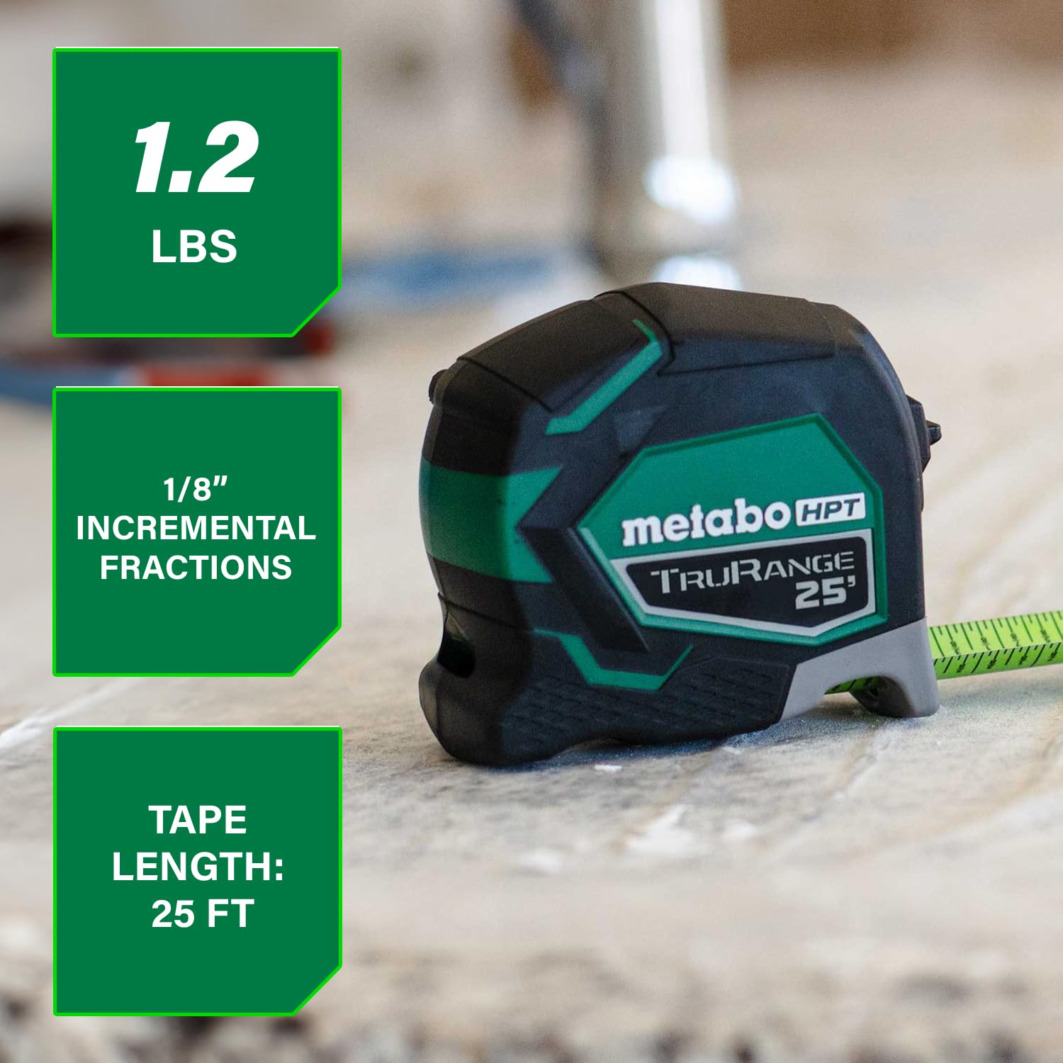 Metabo HPT measuring tape nylon-coated blade for durability on site