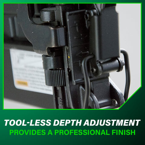 Metabo HPT N3804AB3 360-degree exhaust directs air away.