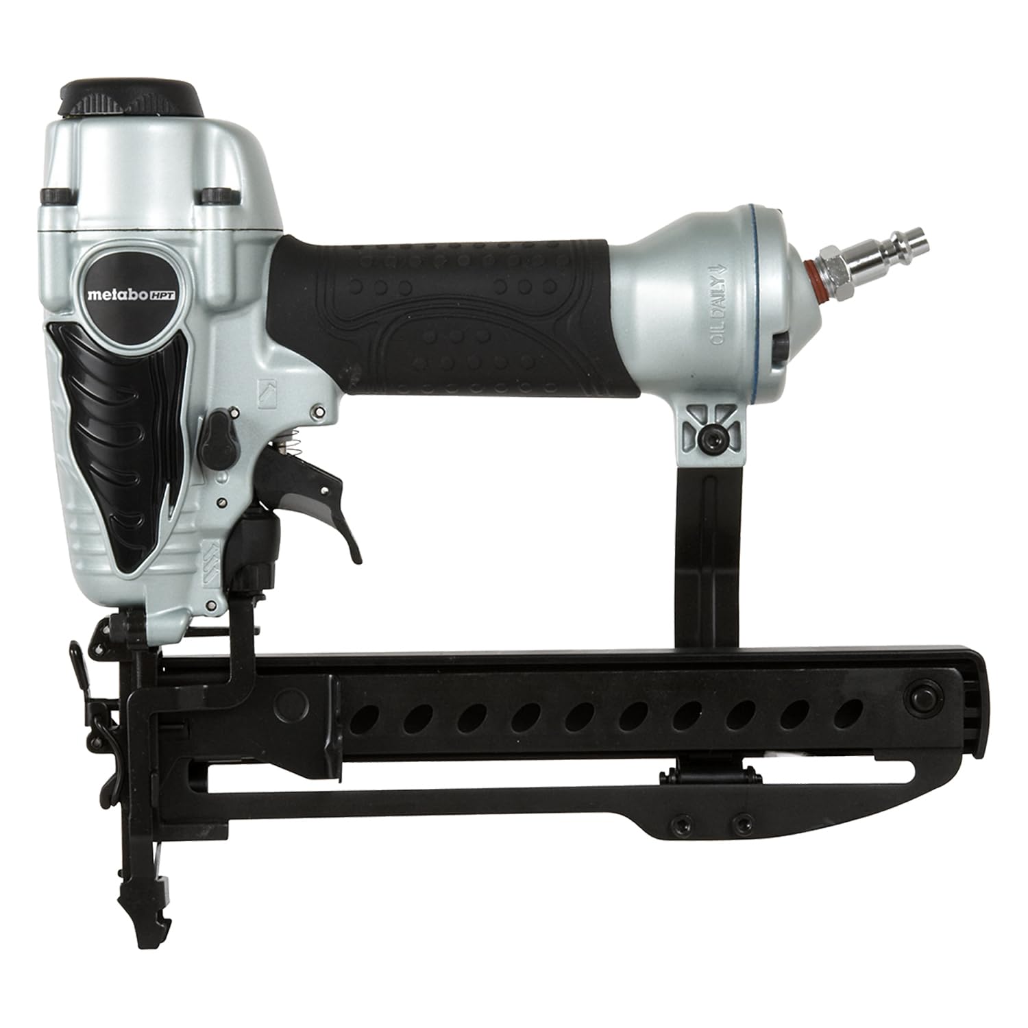 Metabo HPT N3804AB3 from front view, ideal for precise trim work.