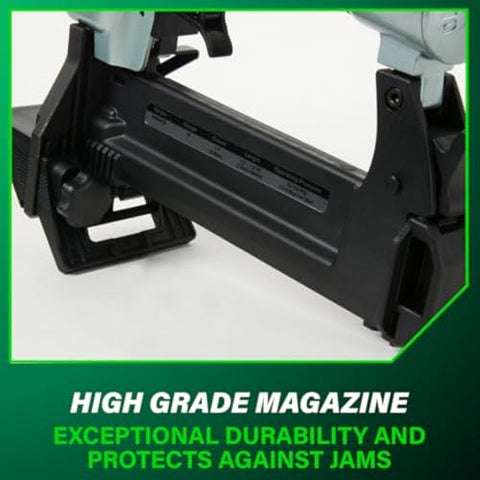 Metabo HPT N4004AB aluminum body provides durability during heavy-duty flooring tasks.