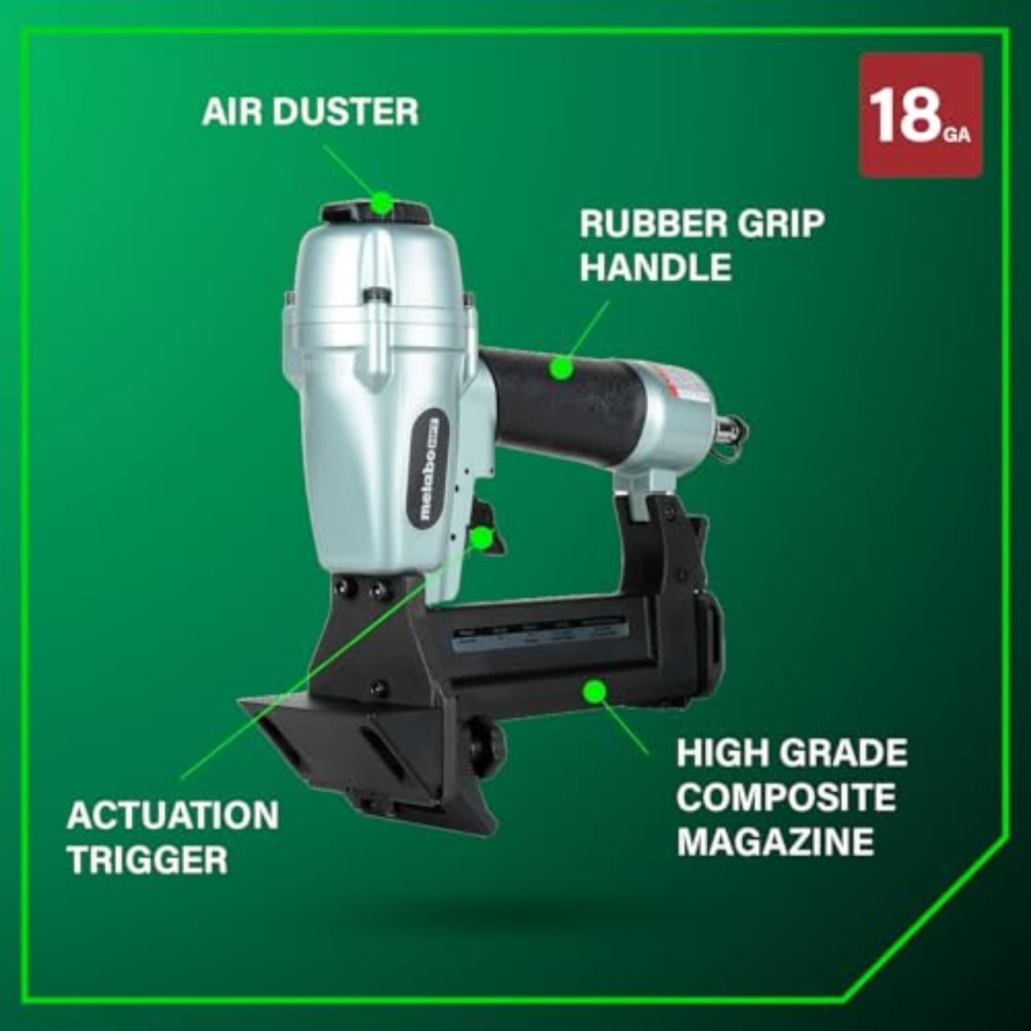 Metabo HPT N4004AB stapler in action on flooring illustrates efficient fastener placement.