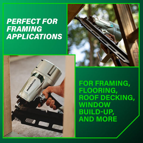 Rafter hook mounted on NR83A5 for convenient overhead framing tasks.