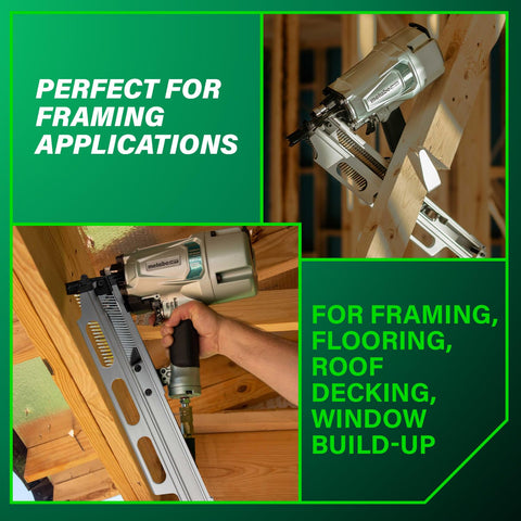 Metabo HPT NR83A5Y nails range 2 to 3-1/4 inches for framing projects.