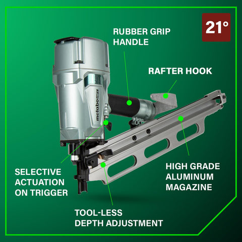 Metabo HPT NR83A5Y open nose design facilitates jam clearance.