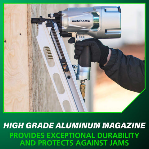 Metabo HPT NR83A5Y rafter hook offers convenient hanging on site.