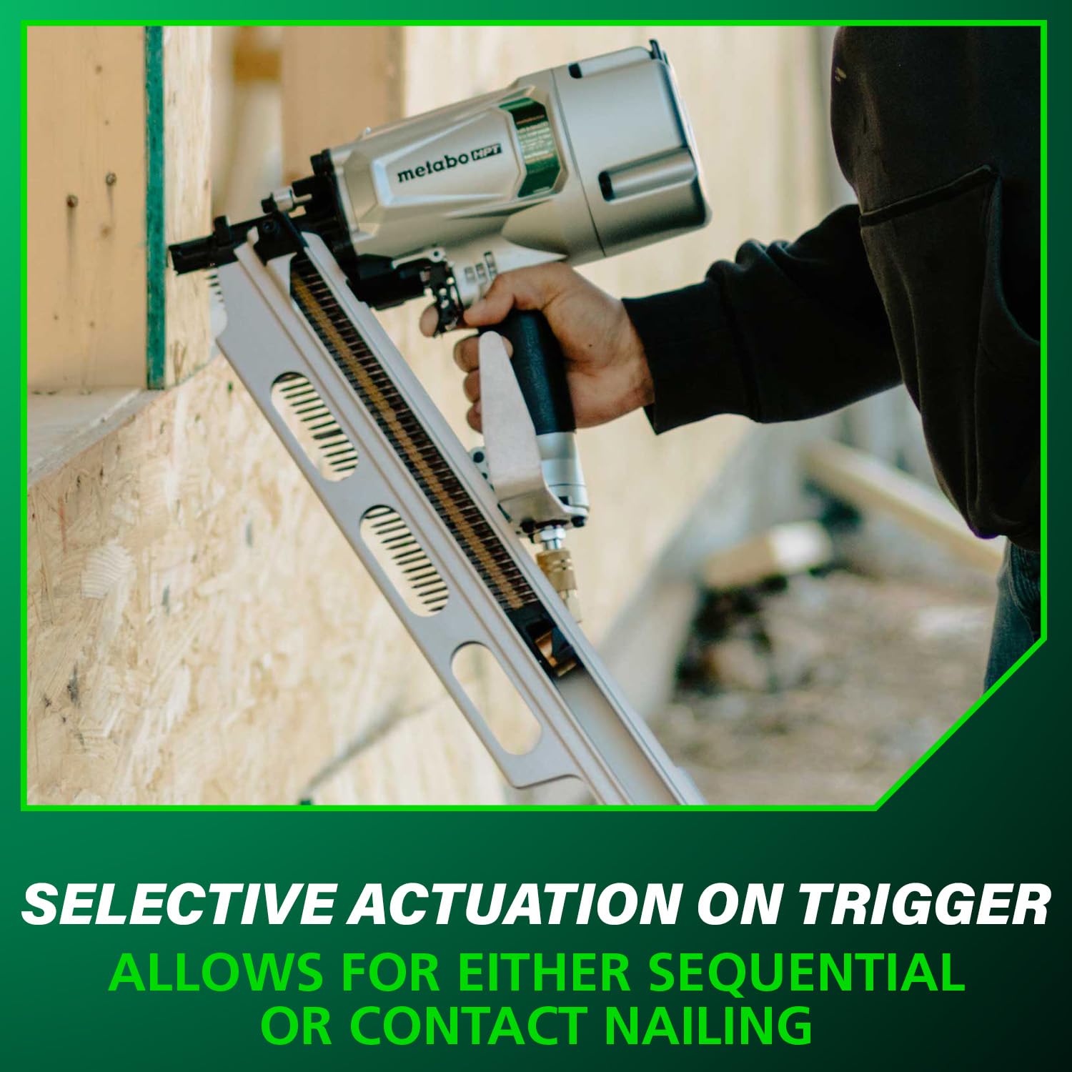 Metabo HPT NR83A5Y selective trigger allows sequential or bump firing.