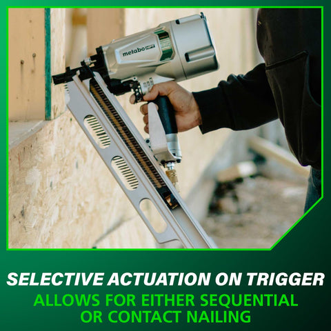 Metabo HPT NR83A5Y selective trigger allows sequential or bump firing.