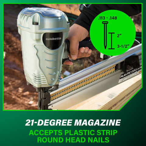 Metabo HPT NR90AES1 tool-less depth adjustment for flush countersink or flush drive.