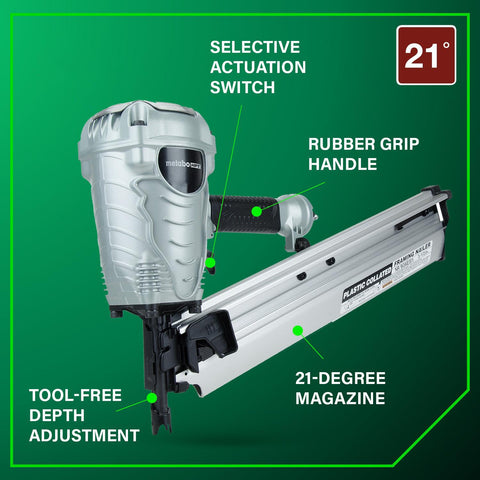 Metabo HPT NR90AES1 top view illustrates accessible maintenance features.