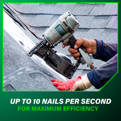 Pneumatic feed and return system speeds nail driving on large areas